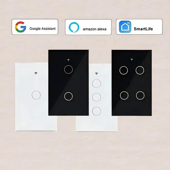Interruptor Inteligente Touch 1/2/3/4 Botão WiFi Smart Automação,Compatível Alexa Google Smart Tuya