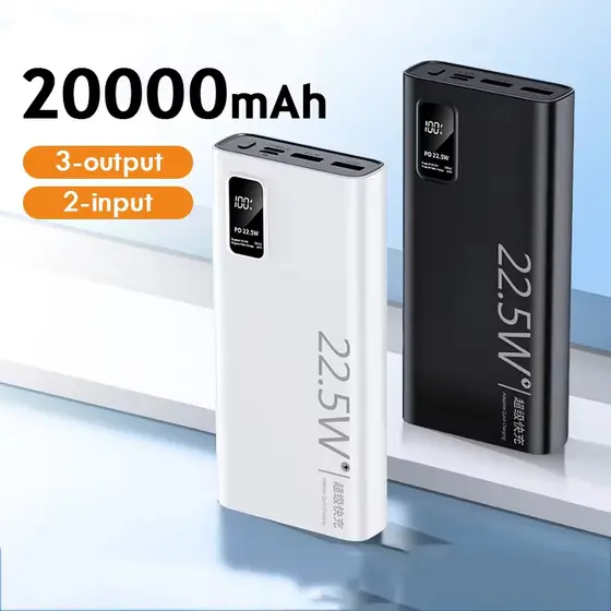 Carregador Portátil 20000mah grande capacidade 22.5W power bank usb USB e Tipo C rápido bateria para iphone samsung