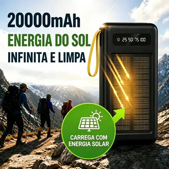 Carregador Portátil Power Bank Solar 20.000mah Com cabos 5 Em1 LED lanterna