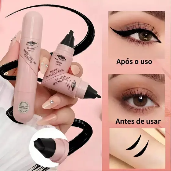 caneta delineadora carimbo ponta dupla | delineado gatinho perfeito em segundos | à prova d’água e longa duração