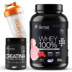 Kit Turbo Whey 100% + Creatina 100% Pura 300g + Coqueteleira Life Sense Nutrition