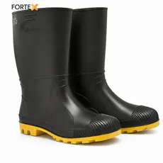 Bota de PVC Preta Sola Amarela Galocha Impermeável Antiderrapante Motoqueiros Jardinagem Agronegócio Construção Civil