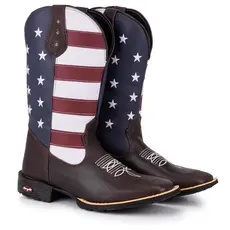 Bota Texana Country Masculina EUA Bico Quadrado Sola de Borracha