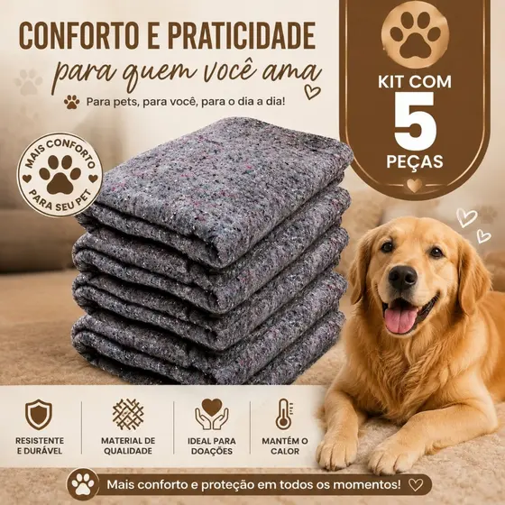 Cobertor Pet 5 Peças Cachorro Gatos Caes 190 X 0,70 Grosso Quentinho