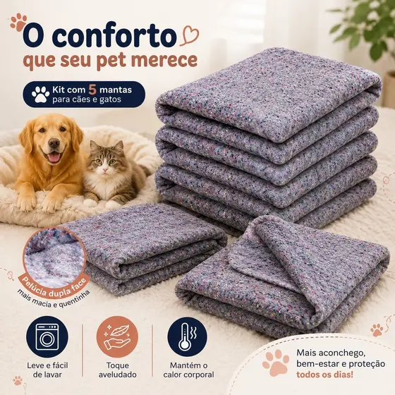 Cobertor Para Pet 5 Peças Gatos Caes Cachorro 190 X 0,70 Grosso Quentinho Resistente