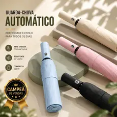 Guarda Chuva Reforçado Abre Automático Tecido Drop Dry Anti-Vento Sombrinha Sol