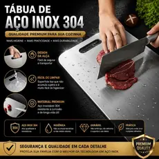 Tábua Aço Inoxidável 304 Para Corte de Carnes Legumes Frutas Antimofo Fácil Limpeza P e G Premium