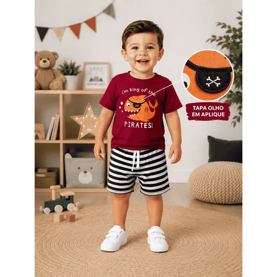 Conjunto Masc Estampa Marinheiro Com Aplique Conforto E Estilo Para O Dia A Dia Dos Pequenos tam 1 ao 3