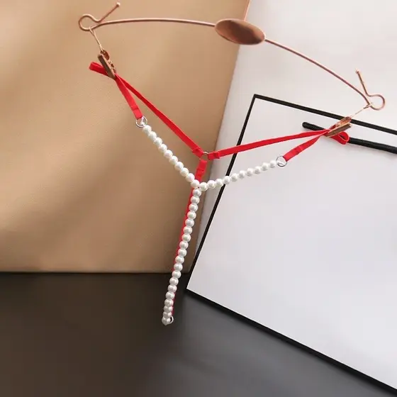 Tanga Pérolas Luxo Feminina Ajustável com Regulagem de Coração Metal Fio Confortável