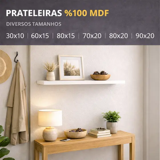 Prateleiras Brancas Varias Medidas MDF Instalação Decorativas Quarto Sala Cozinha Placa Chapa 15
