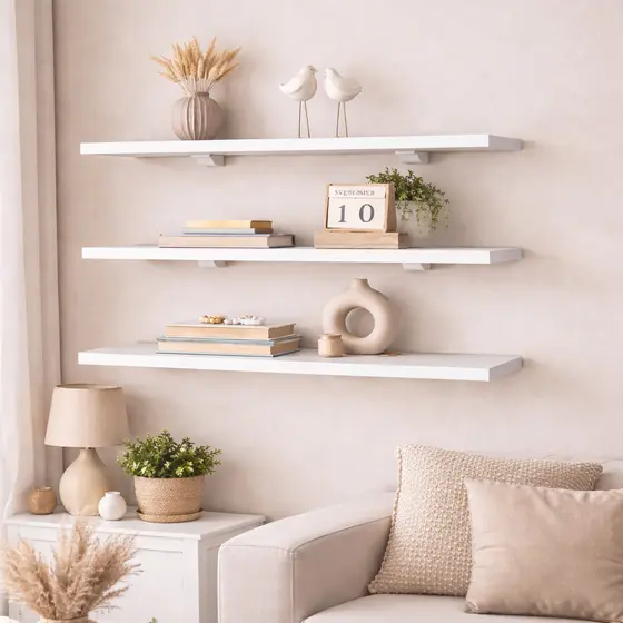 1un. Prateleira Branca MDF 60x15cm Decorativas Com Acessórios de Instalação Sala Cozinha Banheiro Chapa 15mm