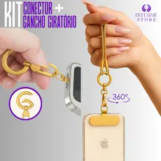 Kit Conector Clip Suspensão + Gancho Giratório 360° Para Celular Metal Leve Super Resistente