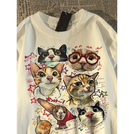 Camiseta Feminina Básica Gatinhos Fofos Casual Confortável Versátil Algodão Dia A Dia
