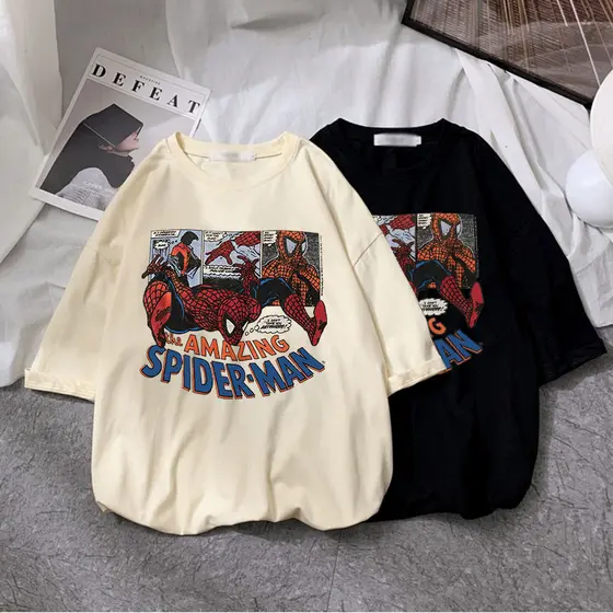 Camiseta Spider-Man Streetwear Camisa Unissex Casual Versátil Confortável Algodão