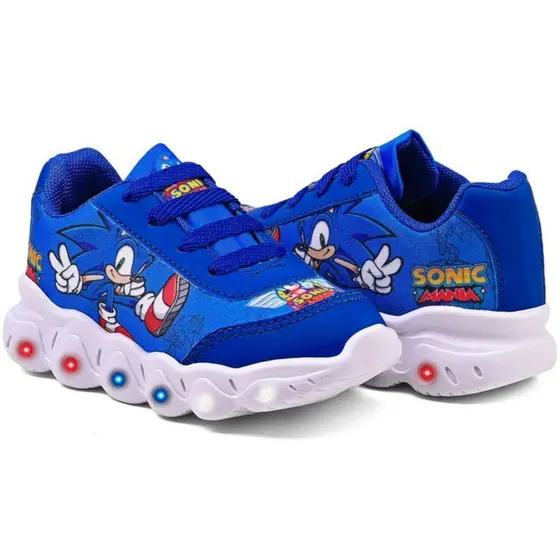 Tênis Infantil Masculino Azul Casual Com Led Super Confortável Lançamento