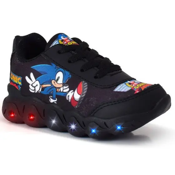 Tênis Infantil Menino Preto Casual Com Led Super Confortável Lançamento