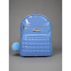 Bolsa Mochila Feminina Média Verniz com Alças Ajustáveis + Chaveiro Pompom