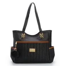 Bolsa Feminina Sacola Grande de Ombro em Couro com Espaço Amplo + Chaveiro Pompom