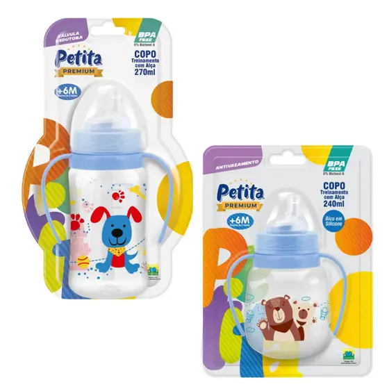 2 Copo Treinamento Alça Bico de Silicone Com 240ml e 270ml