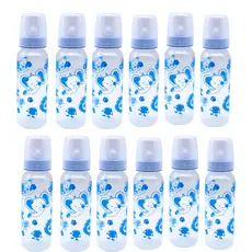 Kit 12  Mamadeiras Azul Atacado Anplas 240ml Bico Redondo