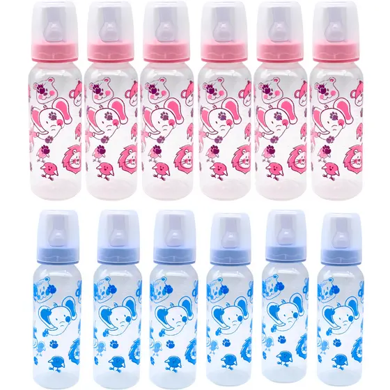 6 Mamadeiras Atacado Anplas 240ml Bico Redondo Azul ou Rosa