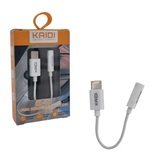 Adaptador Kaidi Tipo C para P2 3.5mm Conversor de Áudio Fone USB-C
