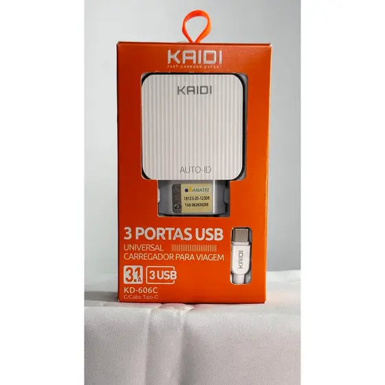 Fonte Carregador Kaidi Turbo 18W 3.0 com Cabo Android e iOS Modelos KD-109S KD-606C KD-606A KD-111A