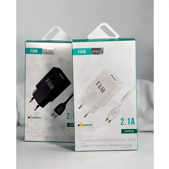 Carregador FAM Turbo para iPhone e Android Modelos FKT-1108 FKT-110C FKT-1105