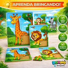 Kit 4 Quebra Cabeças Animais Floresta Madeira 6 peças