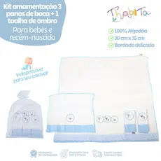 Kit Amamentação Recém-Nascido 3 Panos de Boca + 1 Toalha de Ombro Algodão Estampa Sortida