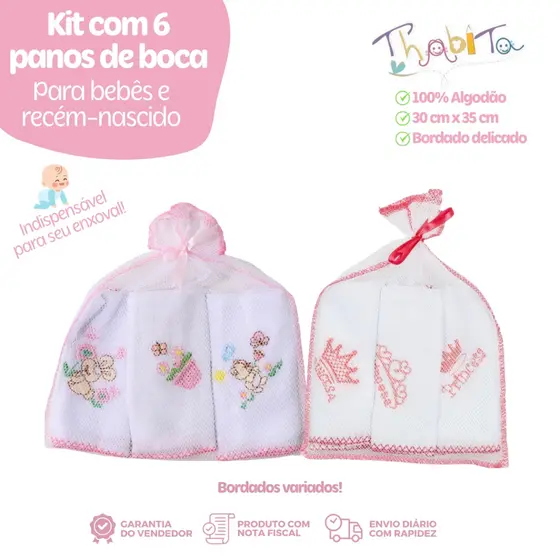 Kit 6 Panos de Boca Simples Bebê Recém-Nascido Feminino Masculino Estampa Sortida Indispensável para Enxoval Infantil