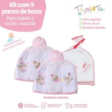 Kit 9 Panos de Boca Simples Bebê Recém-Nascido Feminino Masculino Estampa Sortida Indispensável para Enxoval Infantil