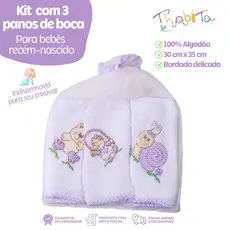 Kit 3 Panos de Boca Lilás para Bebê Recém-Nascido Estampas Sortidas Enxoval Infantil