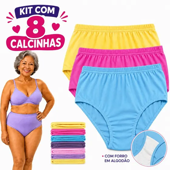 Kit 8 Calcinhas para senhoras Premium Antialérgicas com Forro 100% Algodão