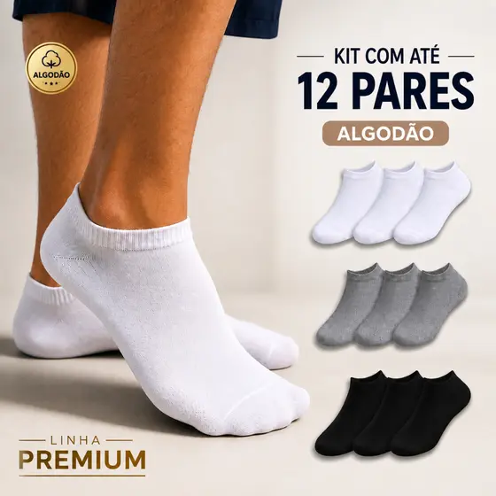 Kit 12 Pares Meia Cano Curto soquete Masculina Algodão Confortável Dia a Dia