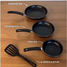 Kit de Frigideiras 3 unidades - Antiaderentes - 2 Frigideiras+ 1 Frita ovo+ 1 Espátula