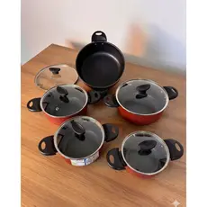 Jogo com 5 Caçarolas mais 5 colheres para cozinha - Antiaderente - Disponível Preto ou Cereja