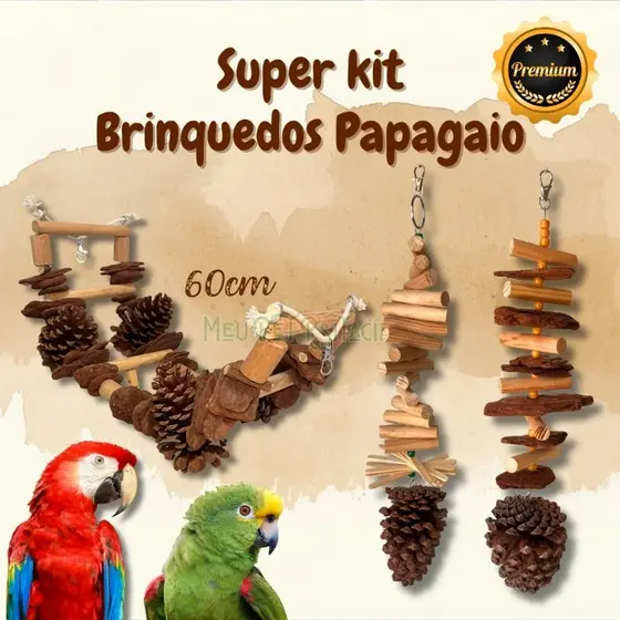 Kit brinquedos para Papagaio e Araras / Enriquecimento ambiental