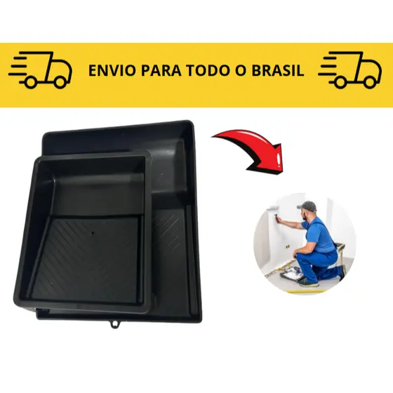 Kit Bandeja para pintura / Bandeja grande plástica preto / 1000ml / 23cm com suporte