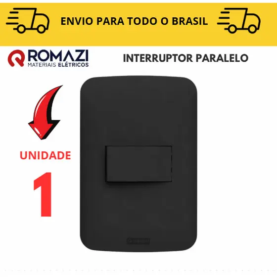 Interruptor Paralelo Preto linha canoa black romazi / 10A / 20A / Paralelo / Tomada Preta