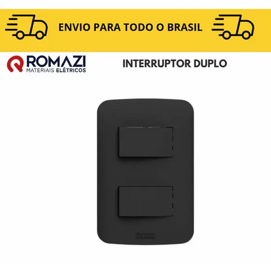 Interruptor Duplo linha canoa black romazi / 10A / 20A / Paralelo / Tomada Preta