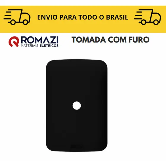Tomada Com Furo linha canoa black romazi / 10A / 20A / Paralelo / Tomada Preta