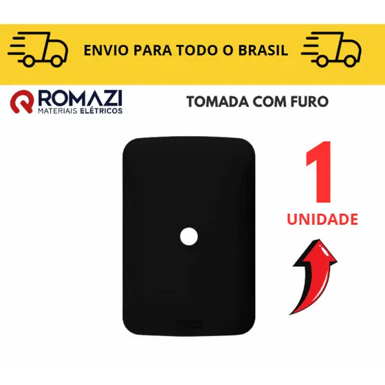Tomada Com Furo linha canoa black romazi / 10A / 20A / Paralelo / Tomada Preta
