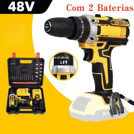 Parafusadeira Furadeira 18V/48V 2 Baterias Com Maleta e Acessórios Completo