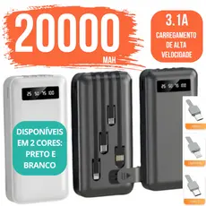 Carregador Power Bank Portátil de celular 20000mah Universal Saida 4 Cabos
