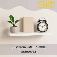 Prateleira 30x10 cm MDF 15mm Branca com Suporte Invisível Reforçado | Sala, Cozinha e Quarto