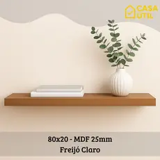 Prateleira 80x20 cm MDF 25mm Freijó Claro com Suporte Invisível Reforçado| Sala, Cozinha e Quarto