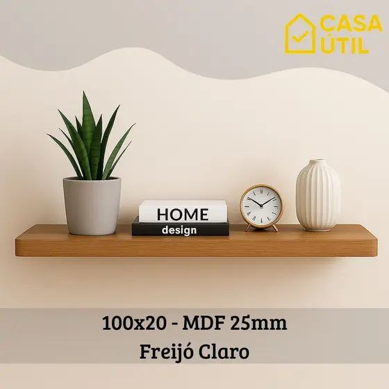 Prateleira 100x20 cm MDF 25mm Freijó Claro com Suporte Invisível Reforçado| Sala, Cozinha e Quarto