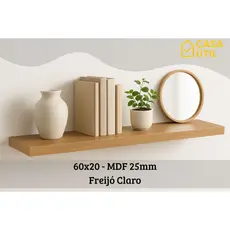 Prateleira 60x20 cm MDF 25mm Freijó Claro com Suporte Invisível Reforçado| Sala, Cozinha e Quarto