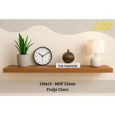 Prateleira 120x15 cm MDF 25mm Freijó Claro com Suporte Invisível Reforçado| Sala, Cozinha e Quarto